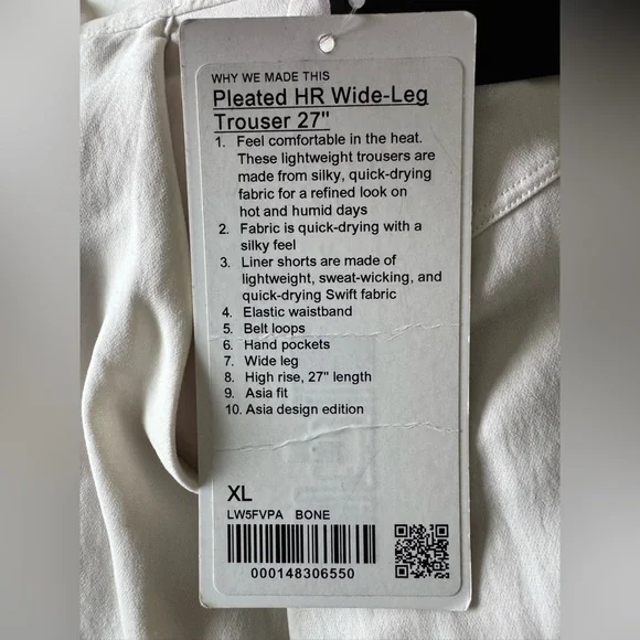 NWT Rare Lululemon Asia Fit Pleated High-Rise Wide-Leg Trouser 27" Size XL - Picture 11 of 12